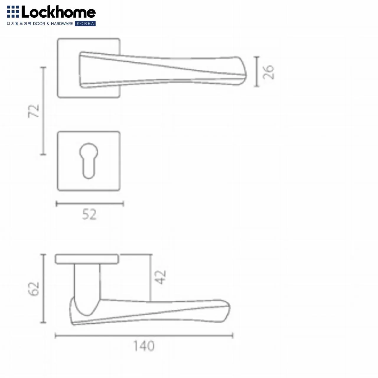 LOCKHOME ชุดมือจับก้านโยก สเตนเลส พร้อมมือจับก้านโยกและใส้กุญแจ ทรงเหลี่ยม ปลายเรียว - Image 2