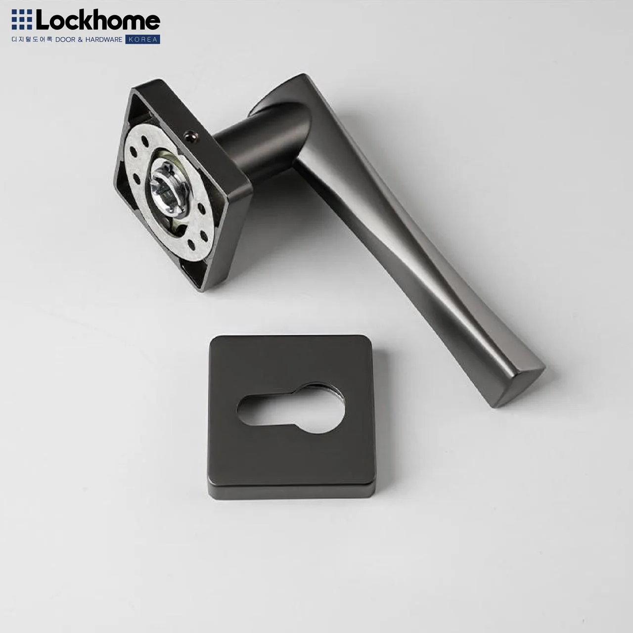 LOCKHOME ชุดมือจับก้านโยก สเตนเลส พร้อมมือจับก้านโยกและใส้กุญแจ ทรงเหลี่ยม ปลายเรียว - Image 4