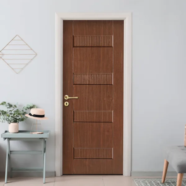 ประตู WPC ไม้สังเคราะห์ ลาย Modern6 สี Walnut Lockhome (LHD012BW)