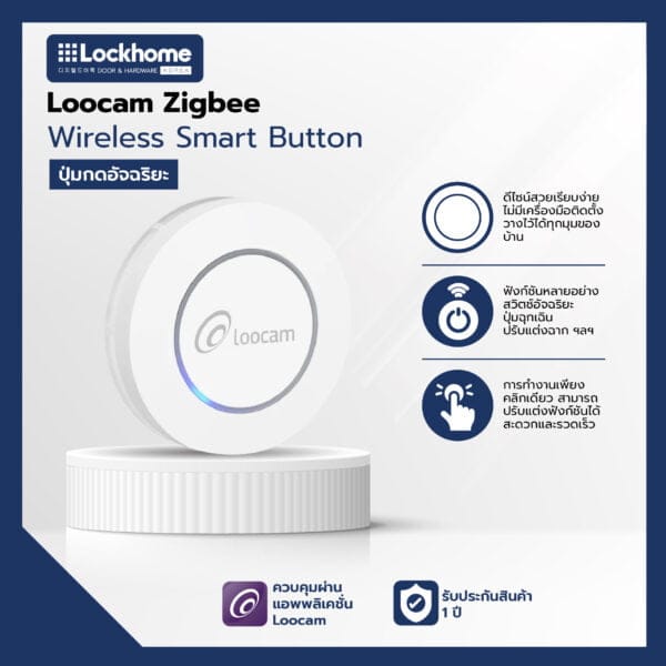 Loocam Smart Button ปุ่มอัจฉริยะ เคลื่อนย้ายได้อิสระ ไม่ต้องติดตั้ง by Lockhome