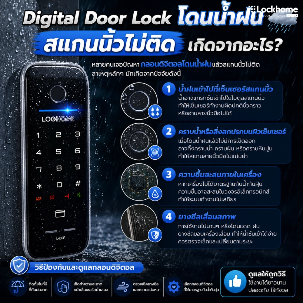 สาเหตุที่ Digital Door Lock โดนน้ำฝนแล้วสแกนนิ้วไม่ติด